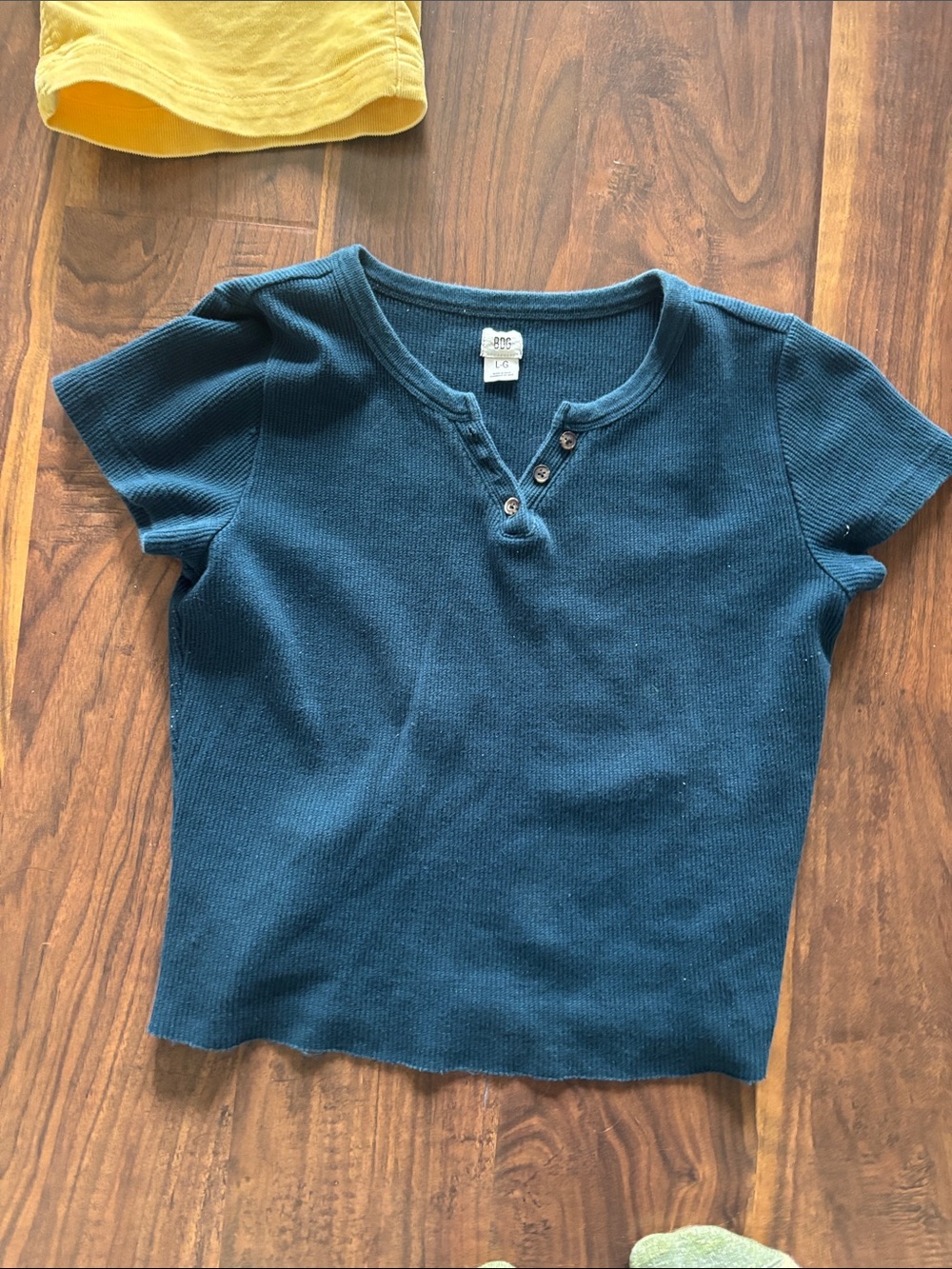 BDG Teal Short Sleeve Ribbed Henley Top